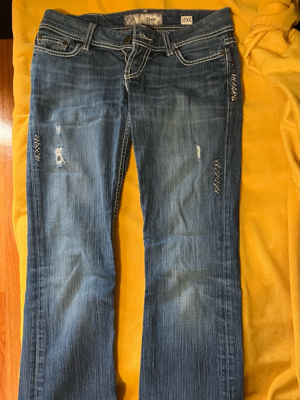 Women’s Distressed Dark Blue boot cut Jeans